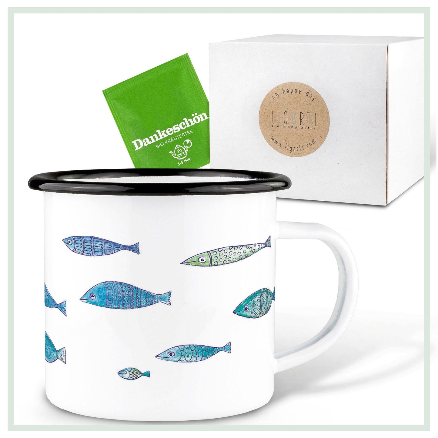 emailletasse fischschwarm