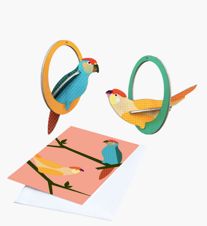 pop out card swinging parakeets